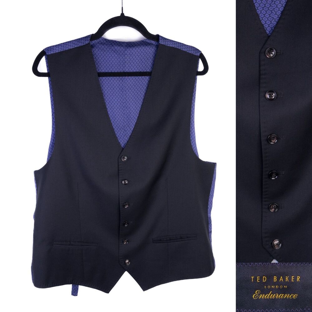 Ted Baker London Endurance Men Vest Solid Black Sz XL 100% Wool